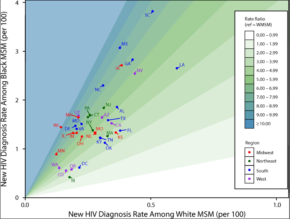 Patterns of Racial/Ethnic Disparities and Prevalence in HIV and Syphilis Diagnoses Among Men Who Have Sex With Men, 2016: A Novel Data Visualization